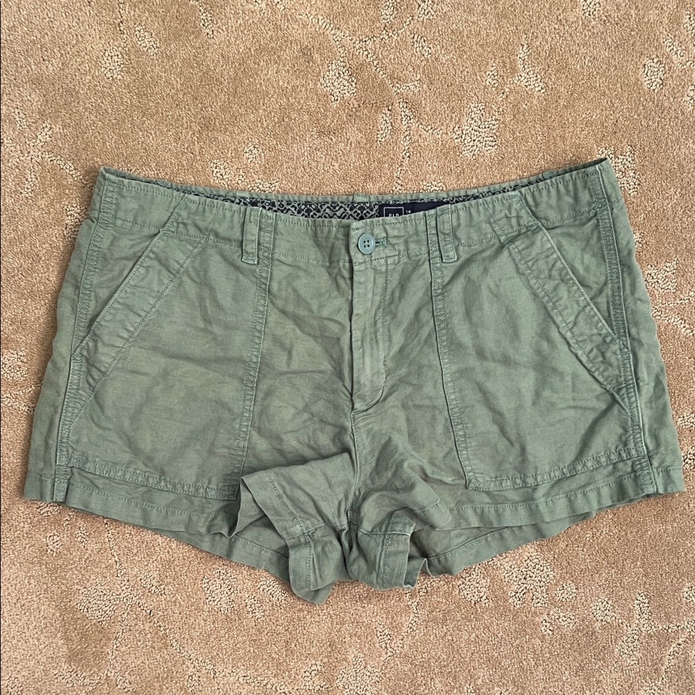 Gap Linen Twig Green Utility Shorts, Sz 14